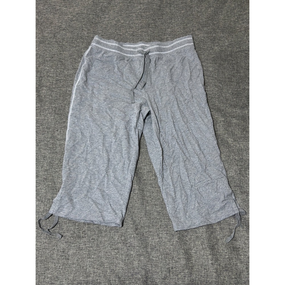 SB Active Women 1X Capri Jogger Pants Gray Cotton Drawstring Ties